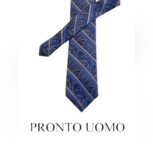 PRONTO UOMO - Couture Tie - 100 percent‎ Silk - Blue Striped paisley 65 x 3.5